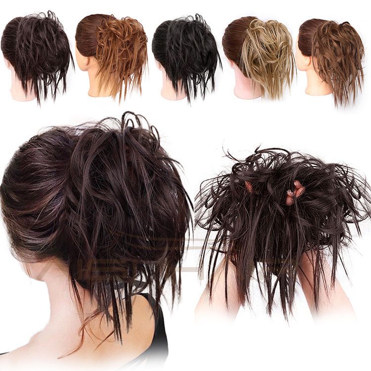 Aisi Hair Synthetic Donut Brown Chignon Curly Bun Pad Chignon Elastic Band Ribbon Ponytail Rope Rubber Hair Extension For Women