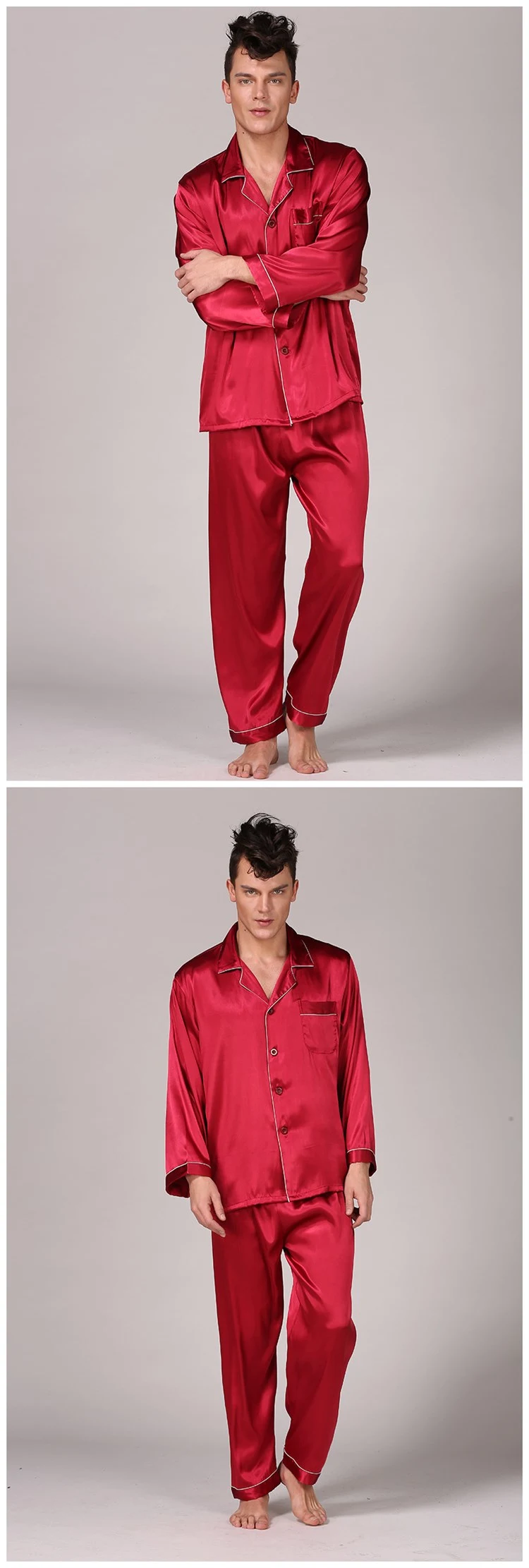 Pajamas Set Long Sleeve Sleepwear Mens Button-Down 2 Piece Soft Sleepwear Sets