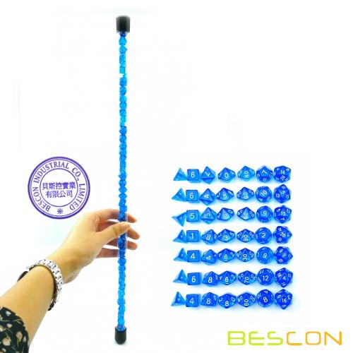 Bescon 49pcs Gem Blue Mini Многогранные кости в длинной трубке, сапфировые мини-подземелья и драконы RPG Dice 7X7pcs, Long Stick Set