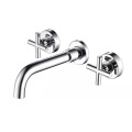 Double handle hot and cold wall-mounted basin faucet