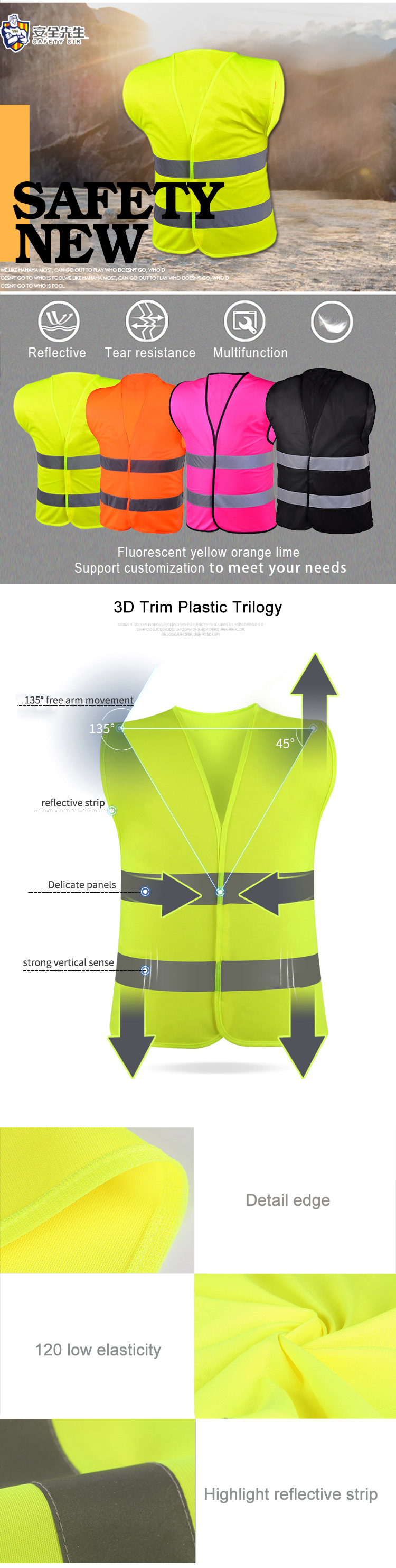 Hi Vis Vest EN ISO 20471 ANSI/ISEA Standard  Orange Blue Yellow High Visibility Safety Vest