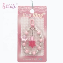 Vegan Lip Gloss with Fashion Keychain - Wholesale Pink/Blue Beads Lip Gloss for Girls' School Bags