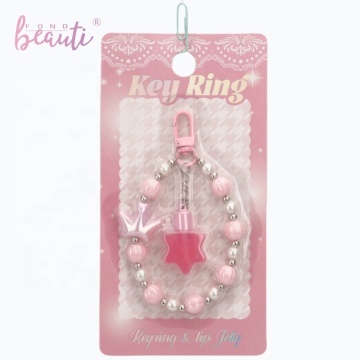Vegan Lip Gloss with Fashion Keychain - Wholesale Pink/Blue Beads Lip Gloss for Girls' School Bags