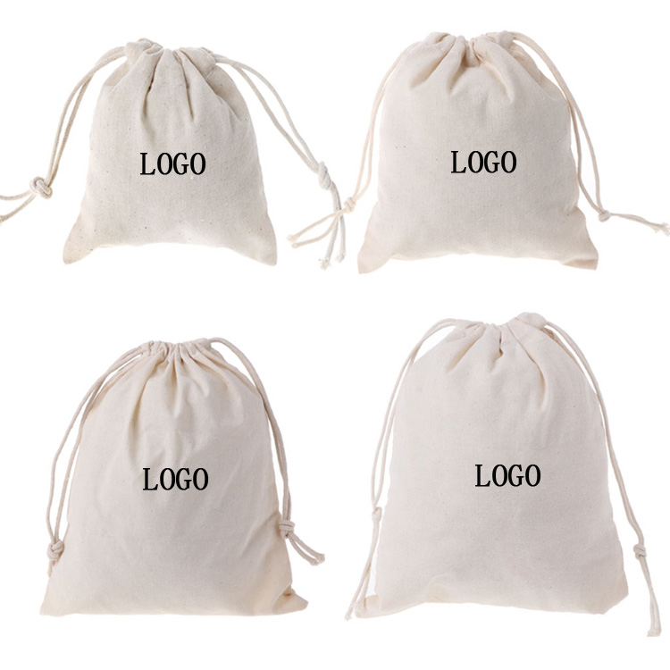 Custom Canvas Drawstring Pouch Bags Eco Friendly Reusable Blank Small Organic Cotton Drawstring Bag with Logo