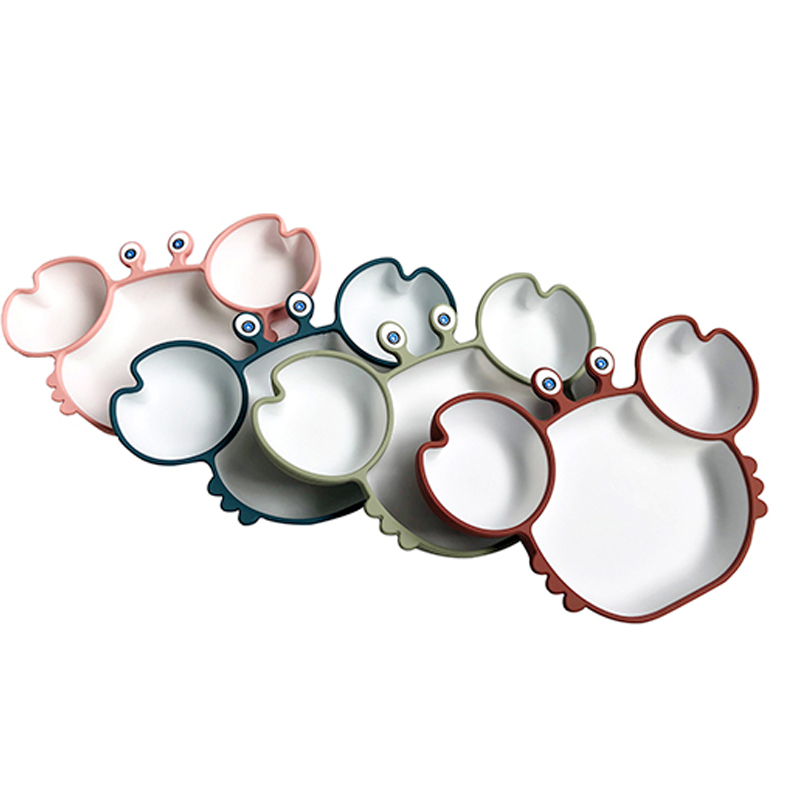 cute feeding set for baby silicon suction plate crab