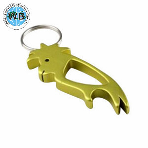 Metal bottle opener keychain for can or beer bottle