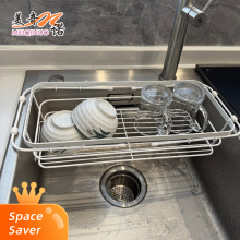 White Expandable Sink Drain Rack for Kitchen Storage
