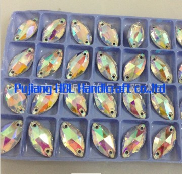 6*12mm 72pcs 2Holes Ab Color Fancy Crystal Glass Round Stones