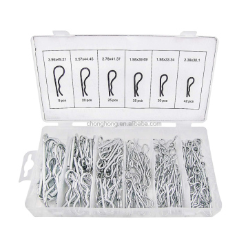Zinc Plated 45# Steel Cotter Pin, Hair Pin, and R Clip Fastener Assortment Kit