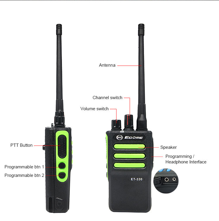 Ecome ET-330 رخيصة UHF رقمية قابلة لإعادة الشحن ثنائية الاتجاه الراديو منخفضة التكلفة DMR Walkie Talkie