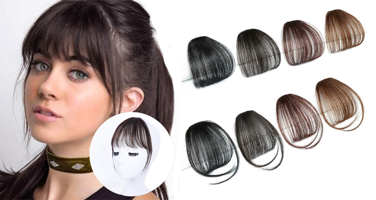Clip in Fringe Bangs 100% Human Hair Extensions Natural Black Brown Flat Bangs With Temples Hairpiece Human Hair Air Bangs