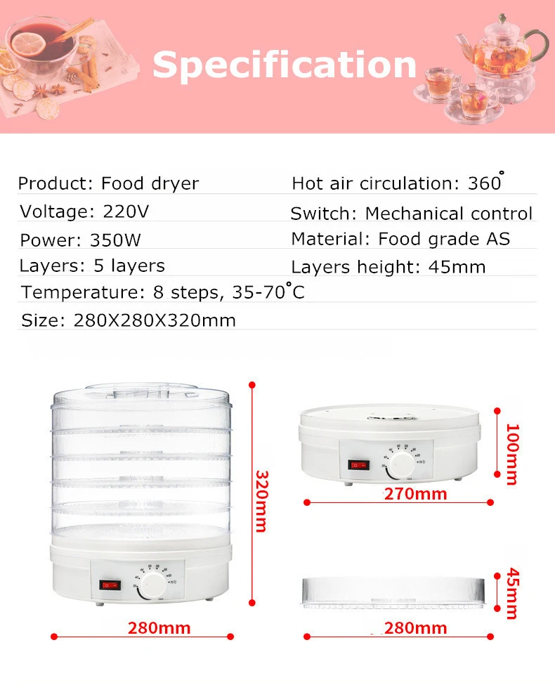 Wholesales 5 Trays Home Use Small Food Dryer Food Dehydrator for Fruit Vegetable Meat