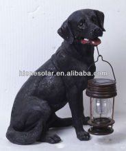 Black Labrador Dog With Solar Powered LED Lantern Light