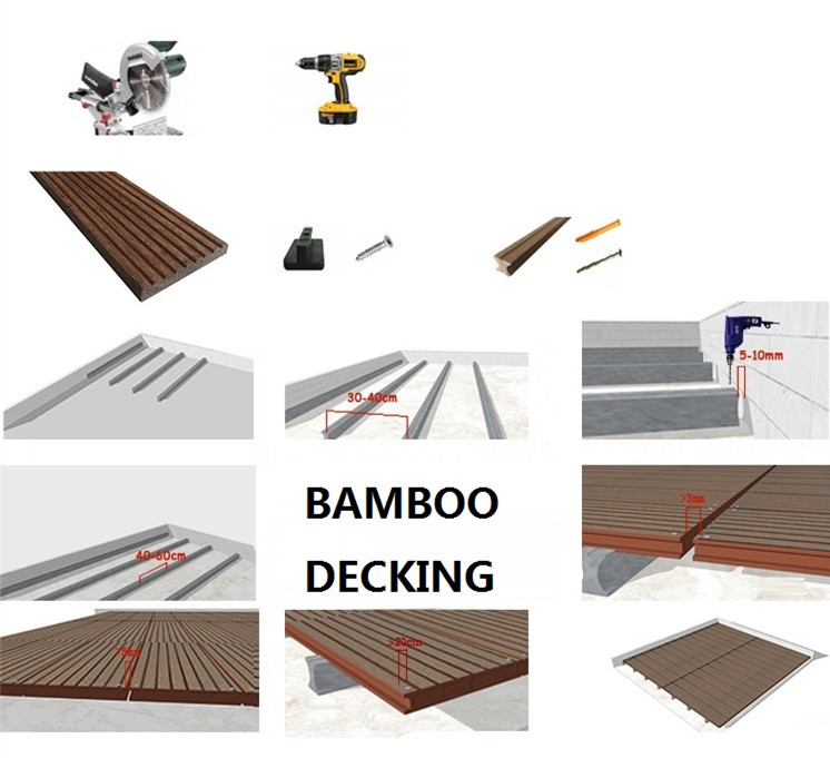 Eco-friendly Strand Woven 18mm carbonized bamboo decking and flooring for outdoor deck tiles / decking price