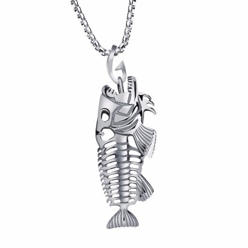 Hollow White Black Golden Jewelry Unique Fish Bone Pendant 23.6" Necklace 316L Stainless Steel Punk Personality Pendant Necklace