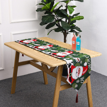 Jacquard Christmas Table Runners with Washed Linen and Tassel Trim