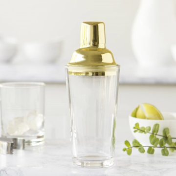 glass cocktail shaker with martini glasses set