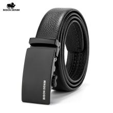 BISON DENIM Fashion Automatic Buckle Black Genuine Leather Belt Men's Belts Cow Leather Belts for Men First Layer Cowskin N71442
