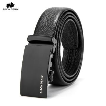 BISON DENIM Fashion Automatic Buckle Black Genuine Leather Belt Men's Belts Cow Leather Belts for Men First Layer Cowskin N71442