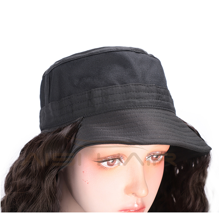 Aisi Hair Knit Slouchy Party Hat Long Water Wave Outdoor Hat Synthetic Dark Brown Fiber Hair Extension With Black Cap For Women