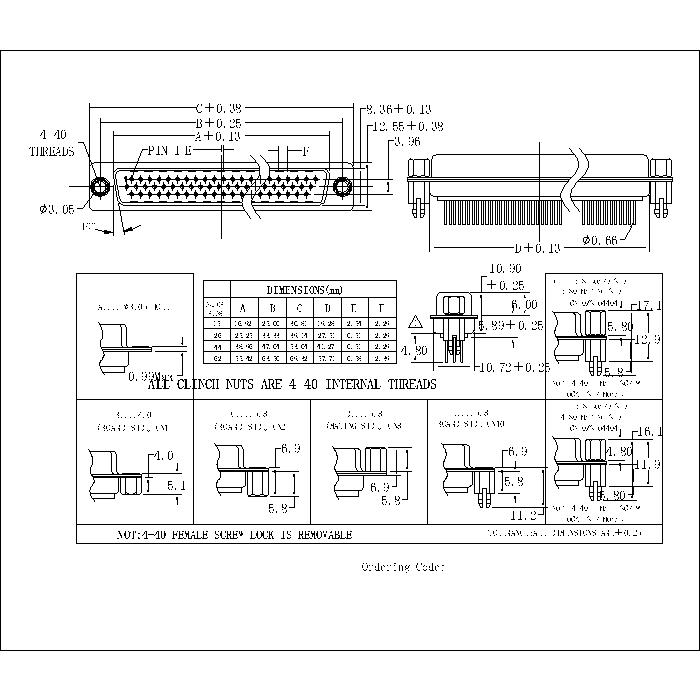 MHDP01-MXXXX D-SUB High density PCB MALE MACHINE PIN (8.89mm FOOTPRINT)