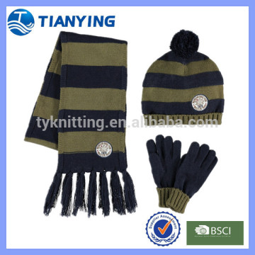 wholesale kids striped knitted scarf hat gloves set
