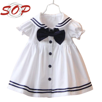 White baby girls boutique clothing dress bowknots latest designs girls dress