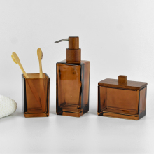 Square brown bath set glass bottle