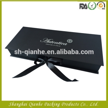 Custom Cardboard black rigid logo printing paper gift box with ribbon
