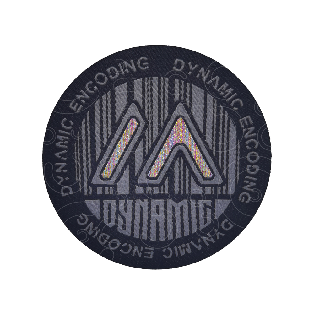 tambalan tenunan laser melingkar benang mengkilap shinny yarn circular laser woven patch