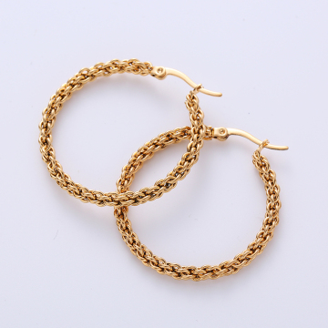 Stylish Bulk Stainless Steel 18K Gold Plated Twisted Rope Round Hoop Earrings Trend