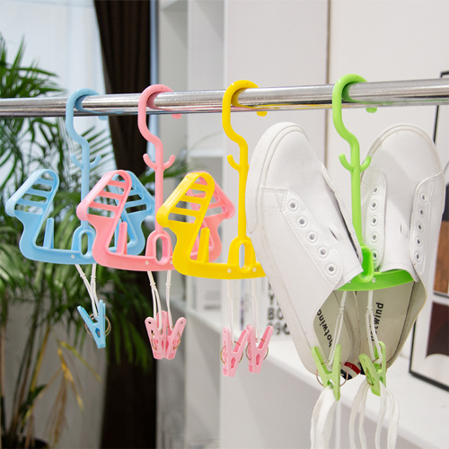 Portable Folding Hanging Double Hook Shoes Hanger Drying Rack Storage Organizer Household Multifunction Clothes