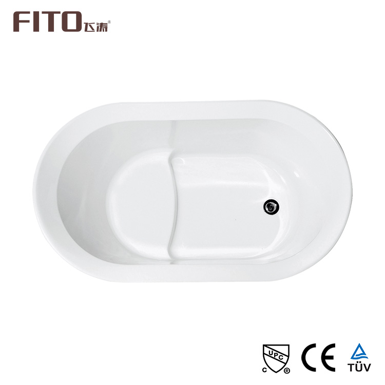 Custom Made White Acrylic Deep Small Freestanding Soaking Bathtub