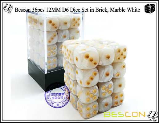 Bescon 36pcs 12MM D6 Dice Set in Brick, Marble White-1 Bescon 36pcs 12MM D6 Dice Set in Brick, Marble White-1