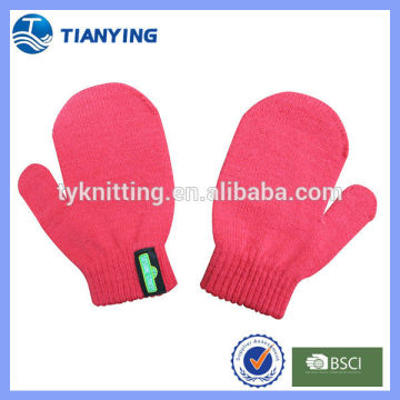 woven label knit acrylic children red mittens gloves