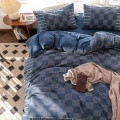 Blue&gray dyed yarn weaving cotton bedding sets