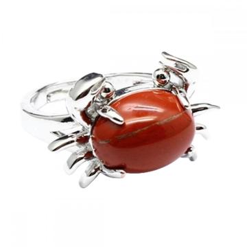 Gemstone Crab Adjustable Ring Natural Stone Quartz Charm Crab Rings for Women Men