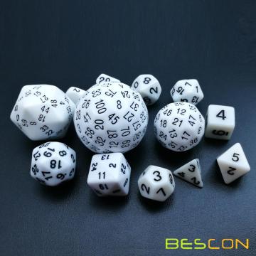 Bescon Complete Polyedral Dice Set 13pcs D3-D100, 100 сторон набор костей непрозрачный белый