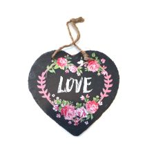 Wholesale Slate Coaster Insulation Pad with Flower Pattern Heart-Shaped Coaster