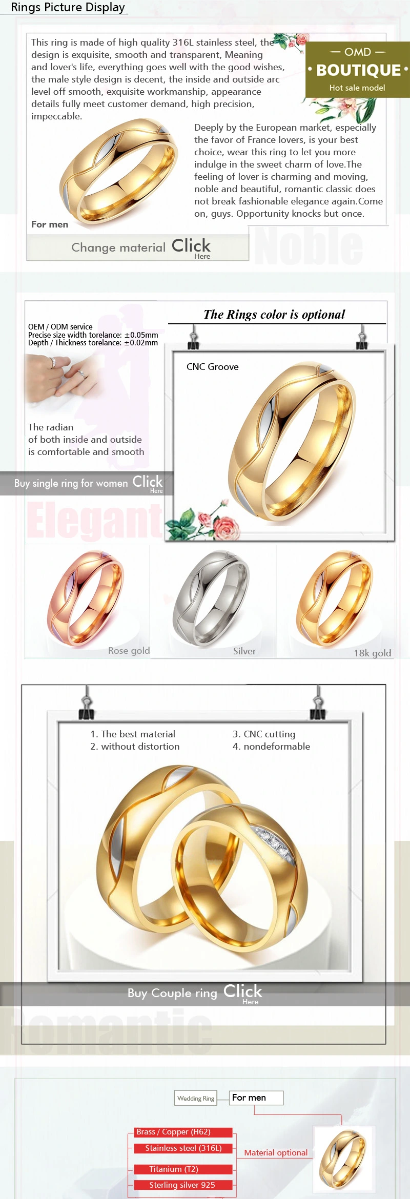 Men's Wedding & Engagement Silver Band Rings Two Tone Rings 14K/18K
