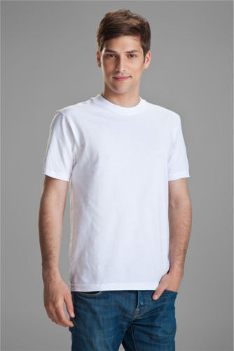 Plain white custom LOGO men t shirt made of 100% cotton in stock, advertisement men t shirt wholesale cheap price.