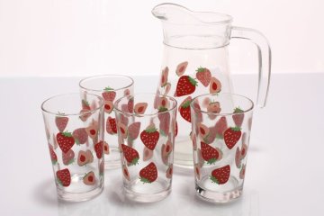 factory price custom-designed 7PCS glass water jug set with decals, glass water sets