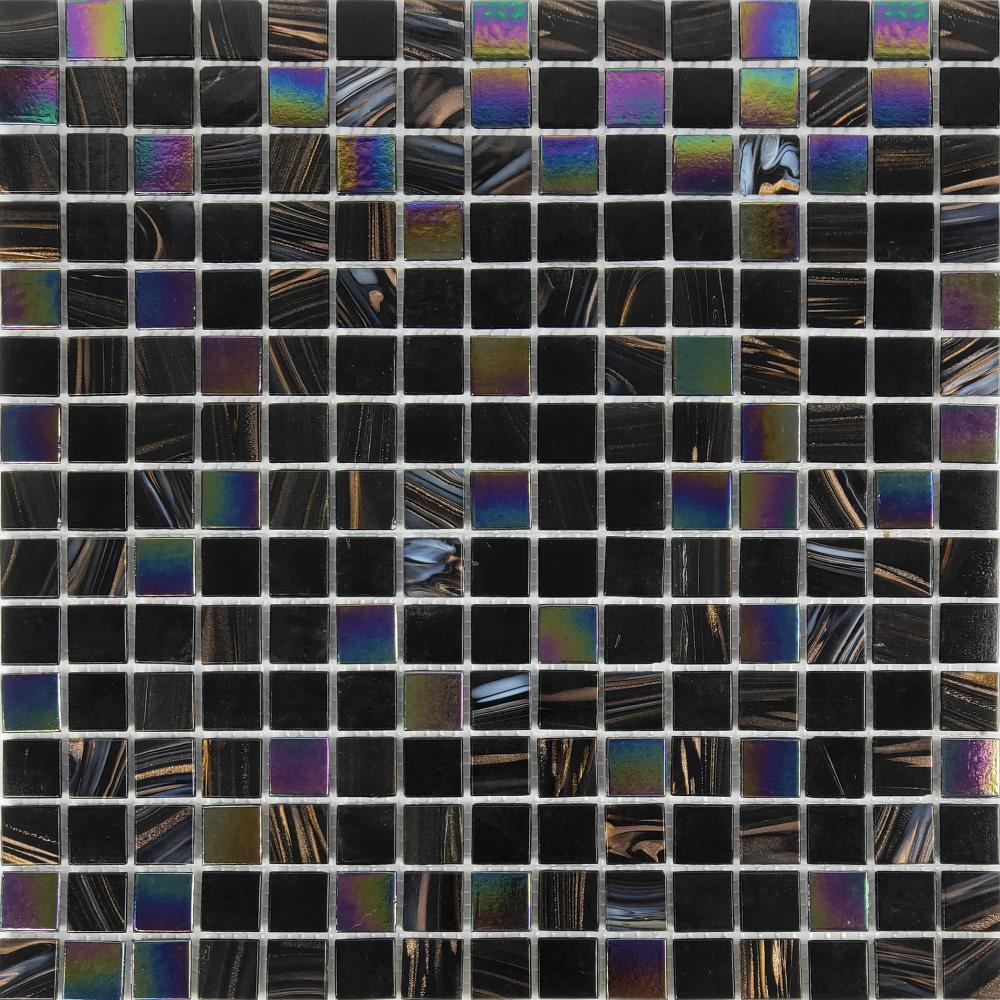 Carreaux de mosaïque en verre élégant noir arc-en-ciel de ligne d'or