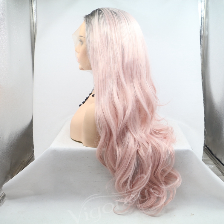 Vigorous ombre long straight premium high quality wholesale black women synthetic hair wigs with lace front