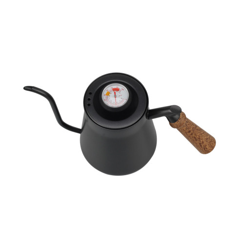 Hand Drip Kettle With Thermometer and Wooden Handle