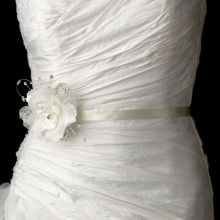Crystals & Beads Fabric Flower Bridal Sash Wedding Belt