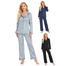 Summer Long Sleeve Silk Pajama Sets for Women