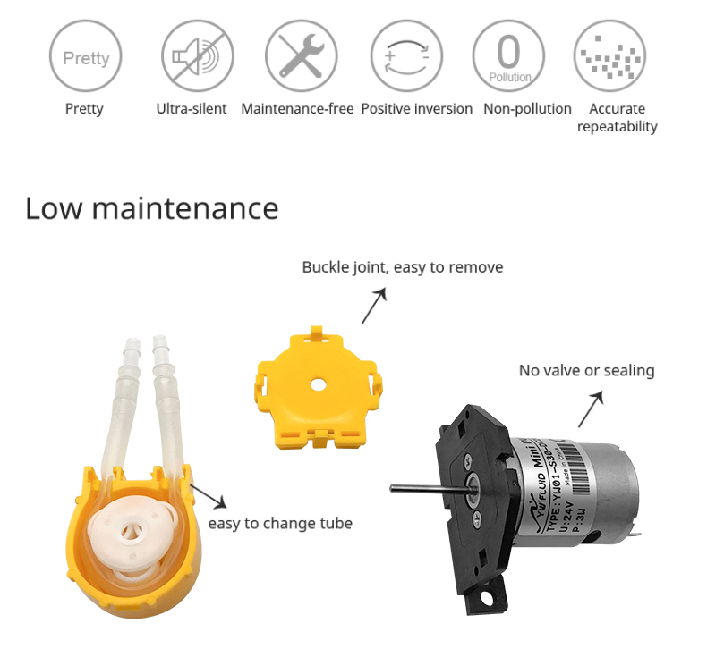 YWfluid  12V DC Motor OEM Peristaltic Dosing Pump With Flowrate 70mL/min