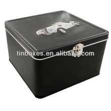 square custom black metal tin box