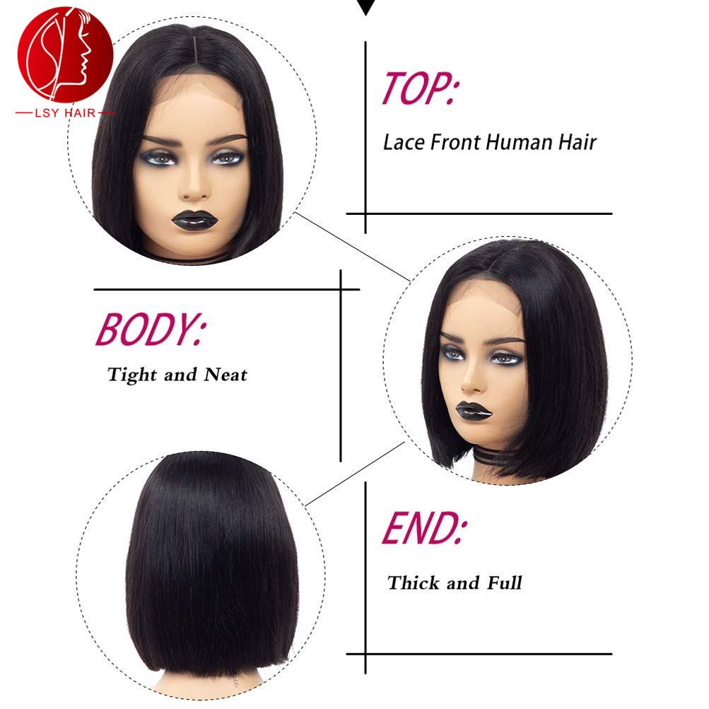 Wholesale Brazilian human hair lace front wig, short bob wig for black women, pre plucked virgin hair lace wig with baby hair